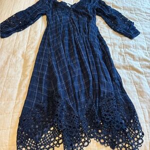 Anthropologie Blue Maxi Sundress with Bishop Sleeves and V-Neck